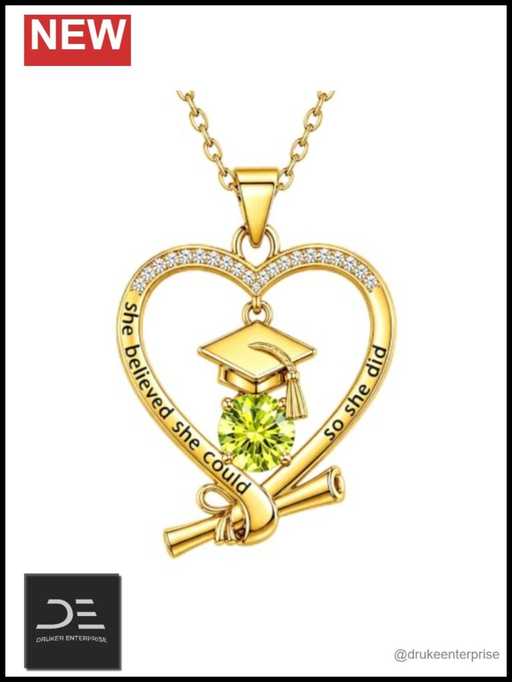 18K Gold Plated Heart Birthstone Necklace Graduation Jewelry Gift